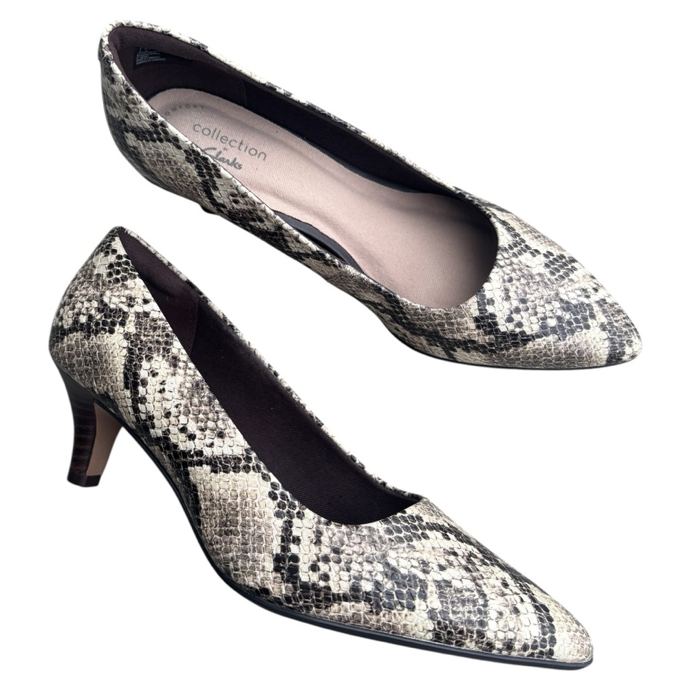CLARKS Collection Linvale Sage Snakeskin Pumps Heels US 7